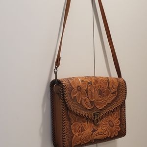 Genuine Leather Hand-tooled Flower Handbag